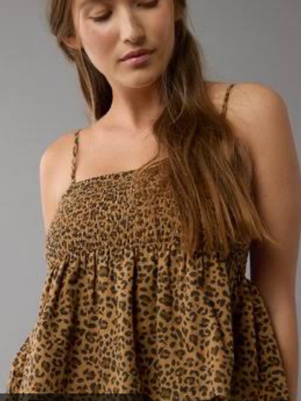 American Eagle Outfitters Leopard Print Smocked Tank Top - Tan & Black
